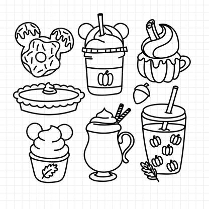 COD1569 - Disney Snack Goals bundle line art, Disney trips clipart Svg, Png, Eps, Dxf, Jpeg, vector.