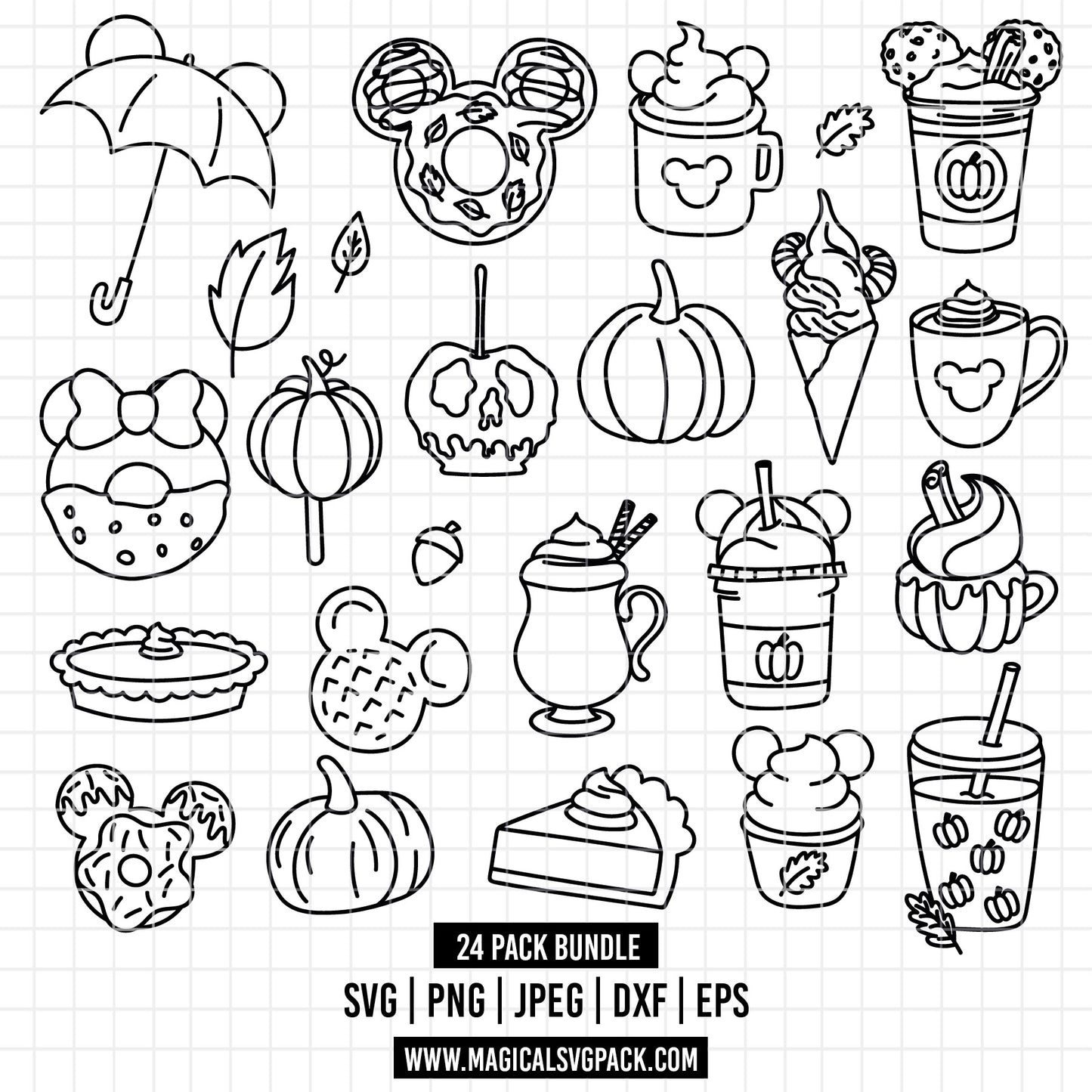 COD1569 - Disney Snack Goals bundle line art, Disney trips clipart Svg, Png, Eps, Dxf, Jpeg, vector.