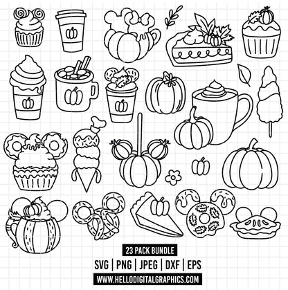 COD1570 - Disney Snack Goals bundle line art, Disney trips clipart Svg, Png, Eps, Dxf, Jpeg, vector.