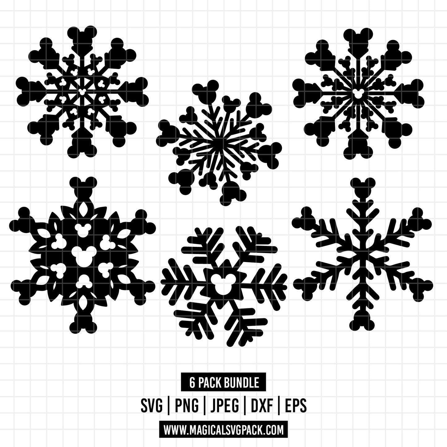 COD1578 - Disney Snowflake bundle, Disney Christmas clipart Svg, Png, Eps, Dxf, Jpeg, vector.