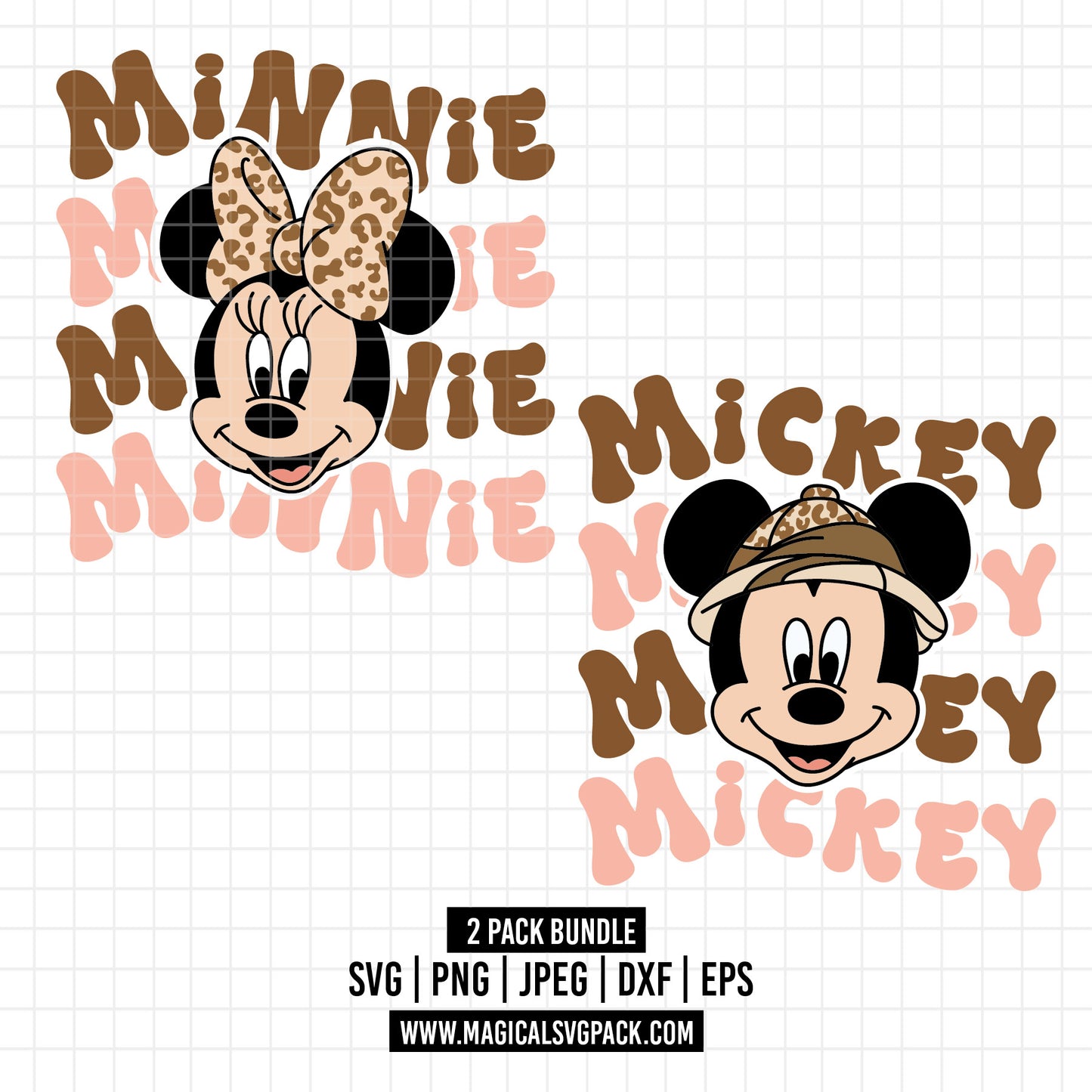 COD1590 - Mickey & Minnie Safari pattern bundle, Disney clipart Svg, Png, Eps, Dxf, Jpeg, vector.