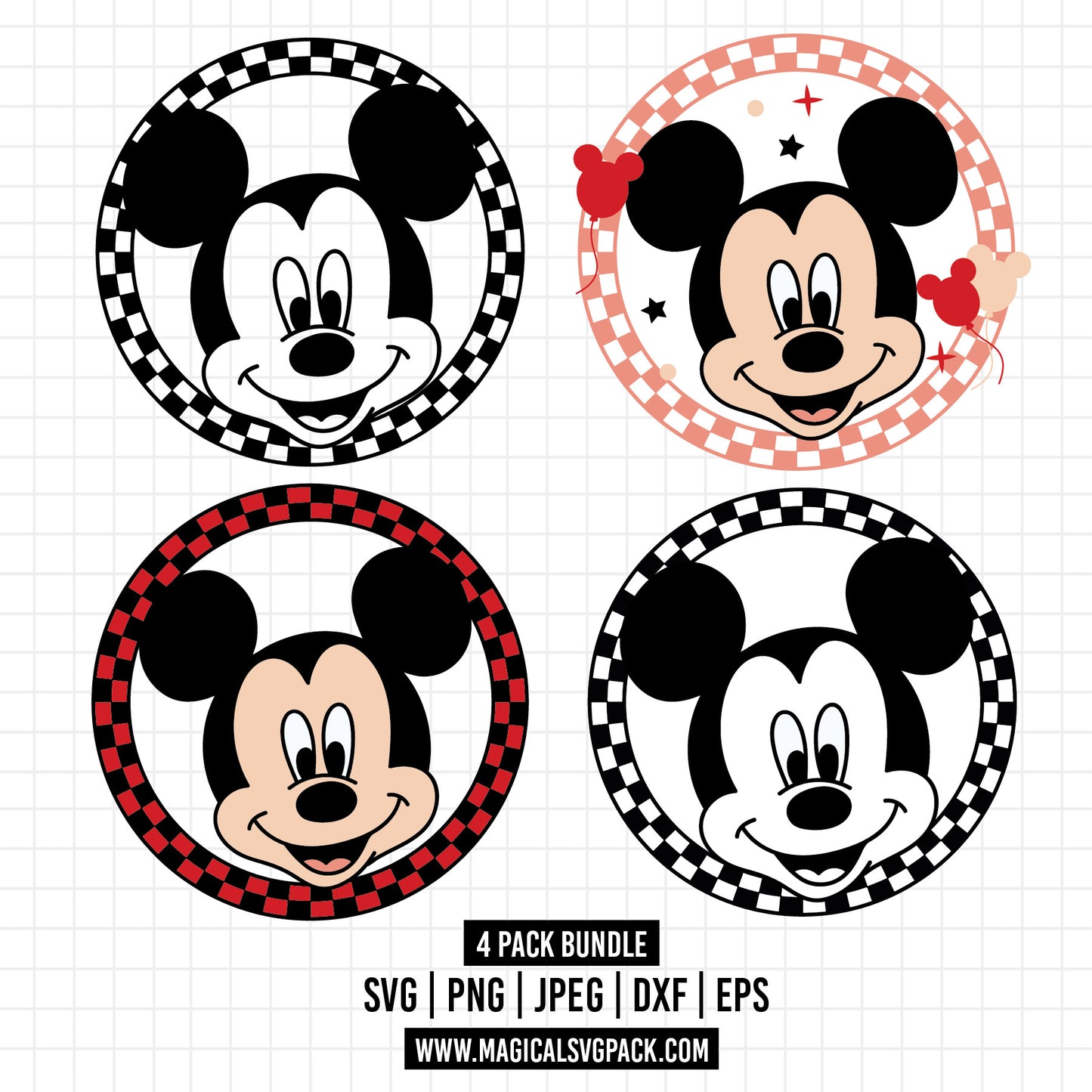 COD1601 - Mickey circle checkered bundle, Disney clipart Svg, Png, Eps, Dxf, Jpeg, vector.