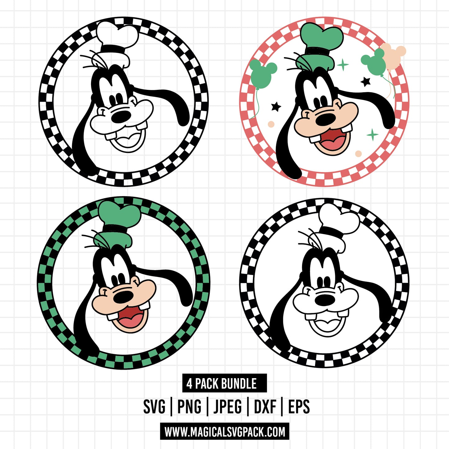 COD1608 - Goofy circle checkered bundle, Disney clipart Svg, Png, Eps, Dxf, Jpeg, vector.