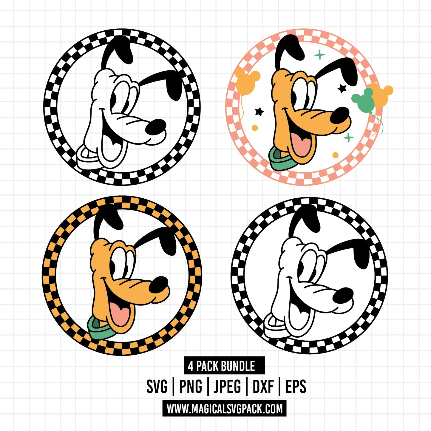 COD1615 - Pluto circle checkered bundle, Disney clipart Svg, Png, Eps, Dxf, Jpeg, vector.
