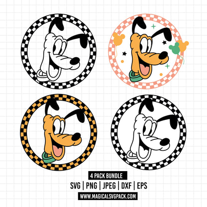 COD1615 - Pluto circle checkered bundle, Disney clipart Svg, Png, Eps, Dxf, Jpeg, vector.