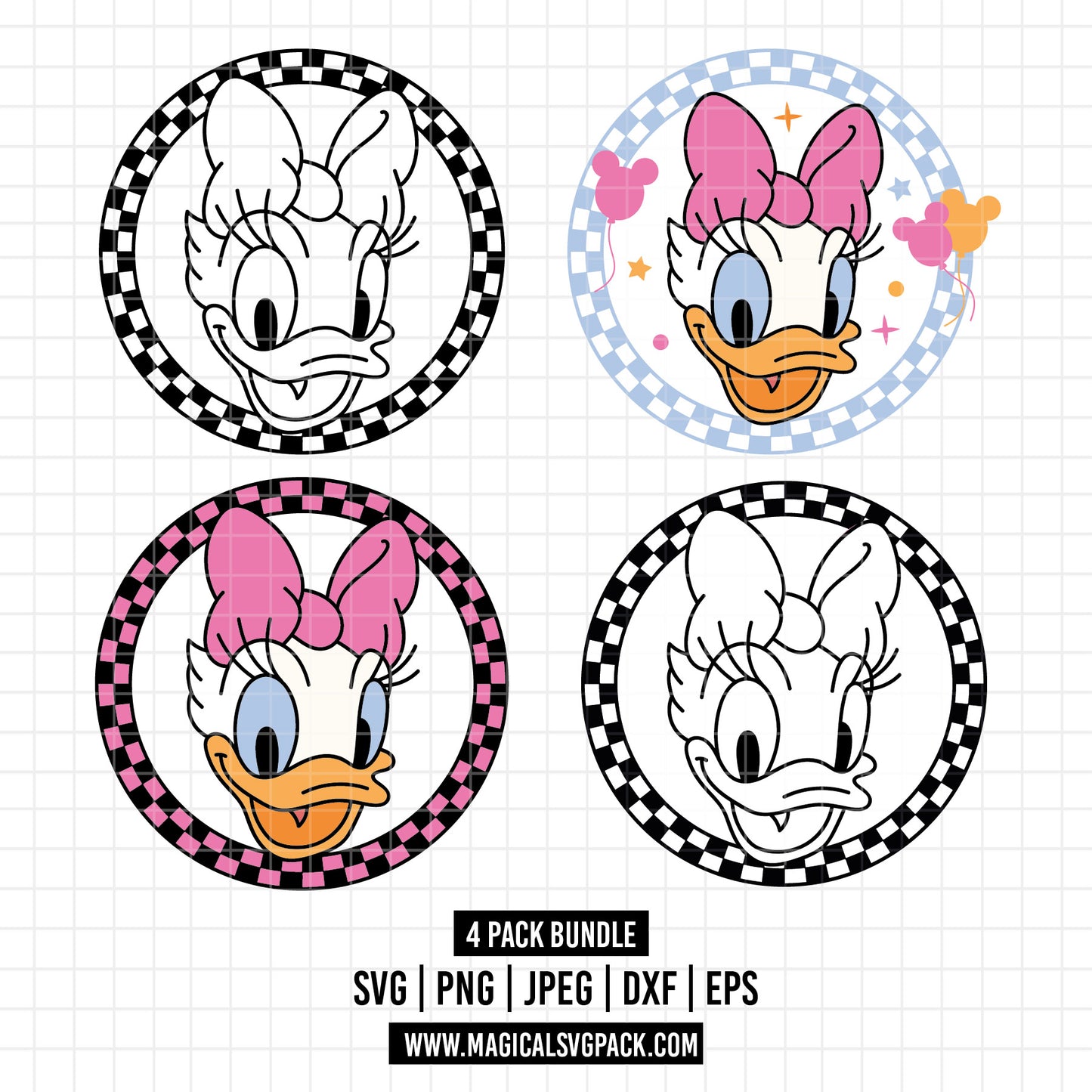 COD1622 - Daisy circle checkered bundle, Disney clipart Svg, Png, Eps, Dxf, Jpeg, vector.