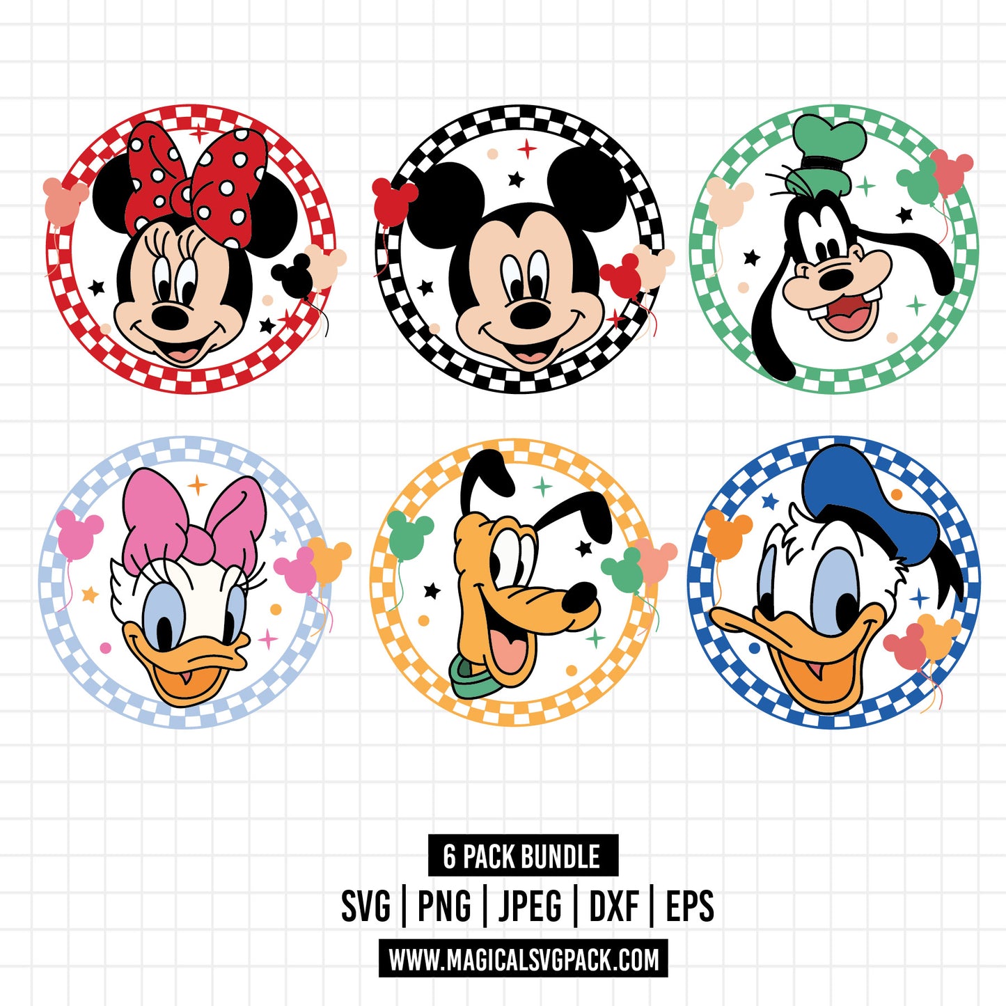 COD1636 - Disney Classics circle checkered bundle, Disney clipart Svg, Png, Eps, Dxf, Jpeg, vector.