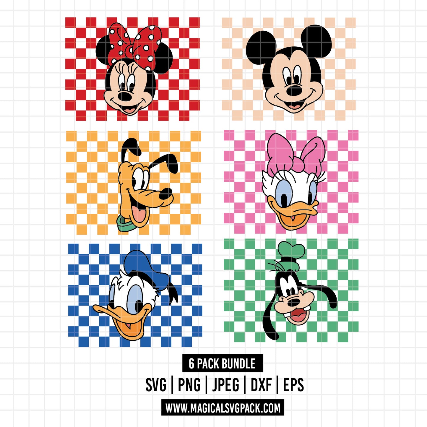COD1638 - Disney Classics checkered bundle, Disney clipart Svg, Png, Eps, Dxf, Jpeg, vector.