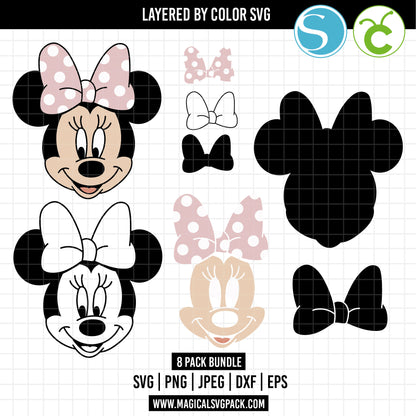 COD1642 - Minnie Layered bundle, Disney Classics clipart Svg, Png, Eps, Dxf, Jpeg, vector.