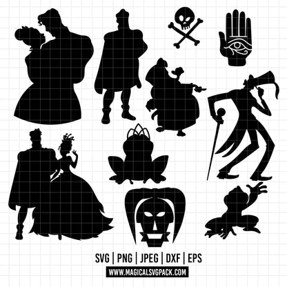 COD1654 - The princess and the frog silhouettes bundle, Disney princess clipart Svg, Png, Eps, Dxf, Jpeg, vector.