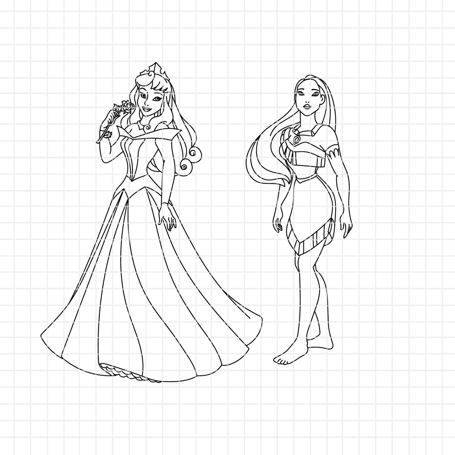 COD1655 - Disney Princess line art bundle, Disney princess clipart Svg, Png, Eps, Dxf, Jpeg, vector.