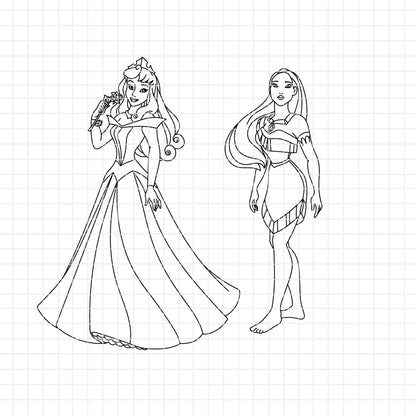 COD1655 - Disney Princess line art bundle, Disney princess clipart Svg, Png, Eps, Dxf, Jpeg, vector.