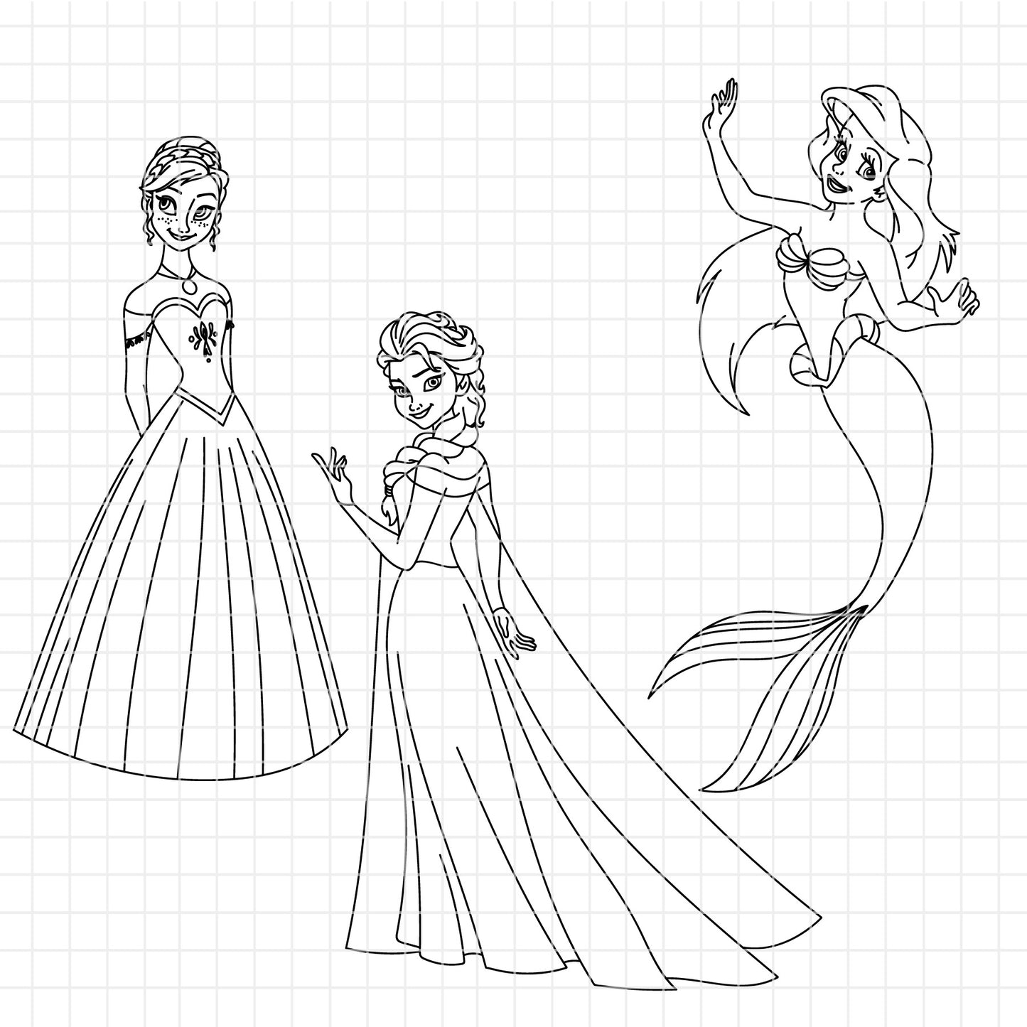 COD1655 - Disney Princess line art bundle, Disney princess clipart Svg, Png, Eps, Dxf, Jpeg, vector.