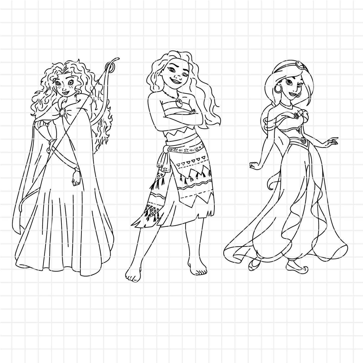 COD1655 - Disney Princess line art bundle, Disney princess clipart Svg, Png, Eps, Dxf, Jpeg, vector.