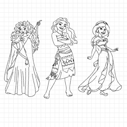 COD1655 - Disney Princess line art bundle, Disney princess clipart Svg, Png, Eps, Dxf, Jpeg, vector.