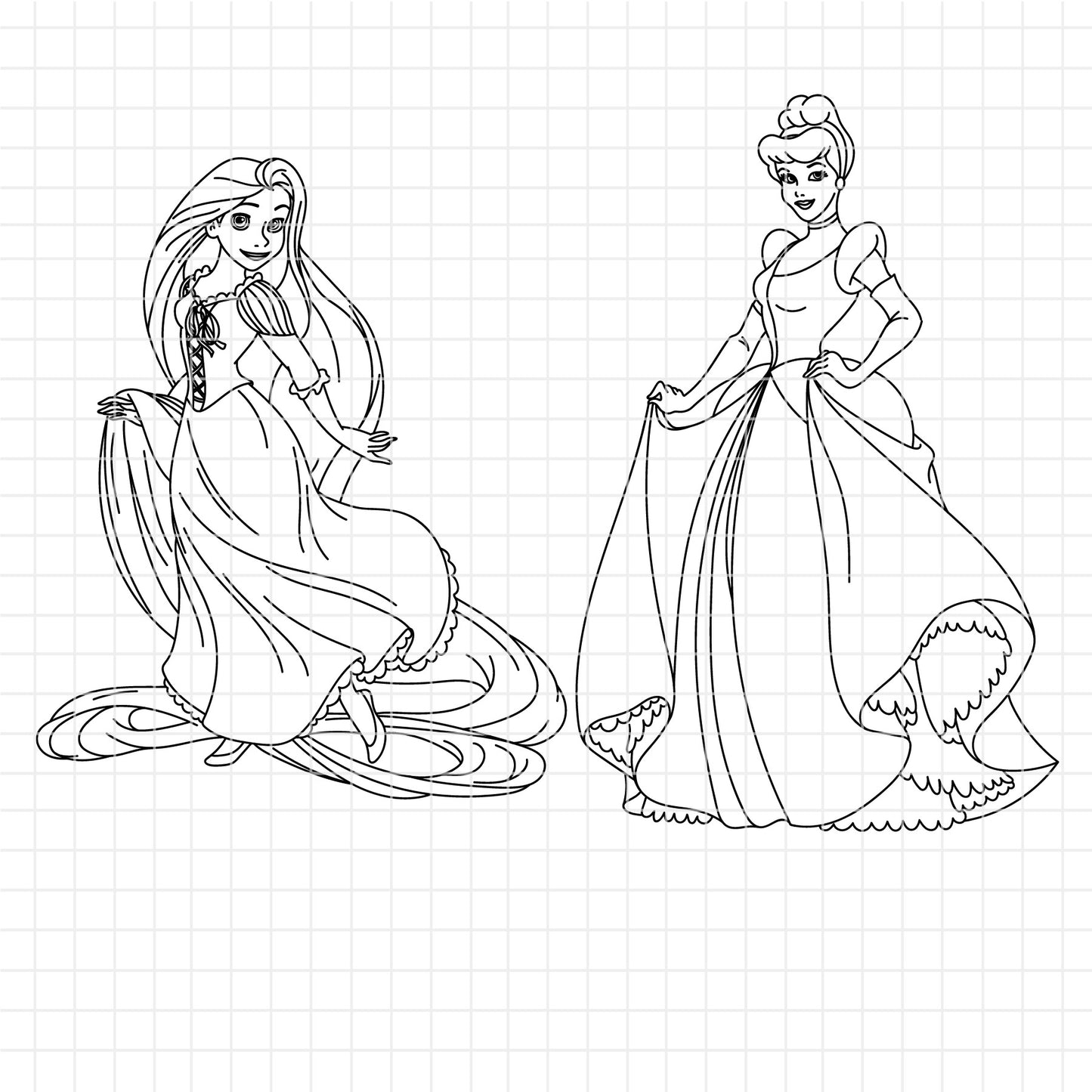 COD1655 - Disney Princess line art bundle, Disney princess clipart Svg, Png, Eps, Dxf, Jpeg, vector.