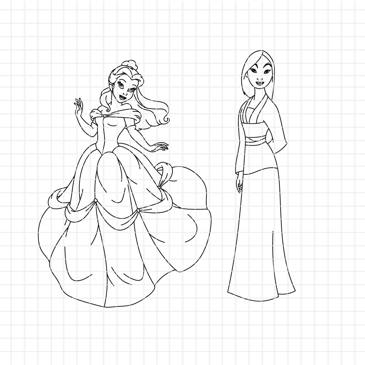 COD1655 - Disney Princess line art bundle, Disney princess clipart Svg, Png, Eps, Dxf, Jpeg, vector.