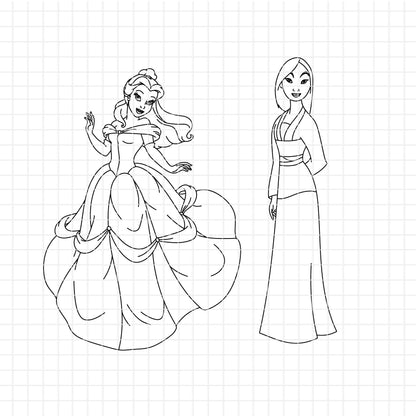 COD1655 - Disney Princess line art bundle, Disney princess clipart Svg, Png, Eps, Dxf, Jpeg, vector.