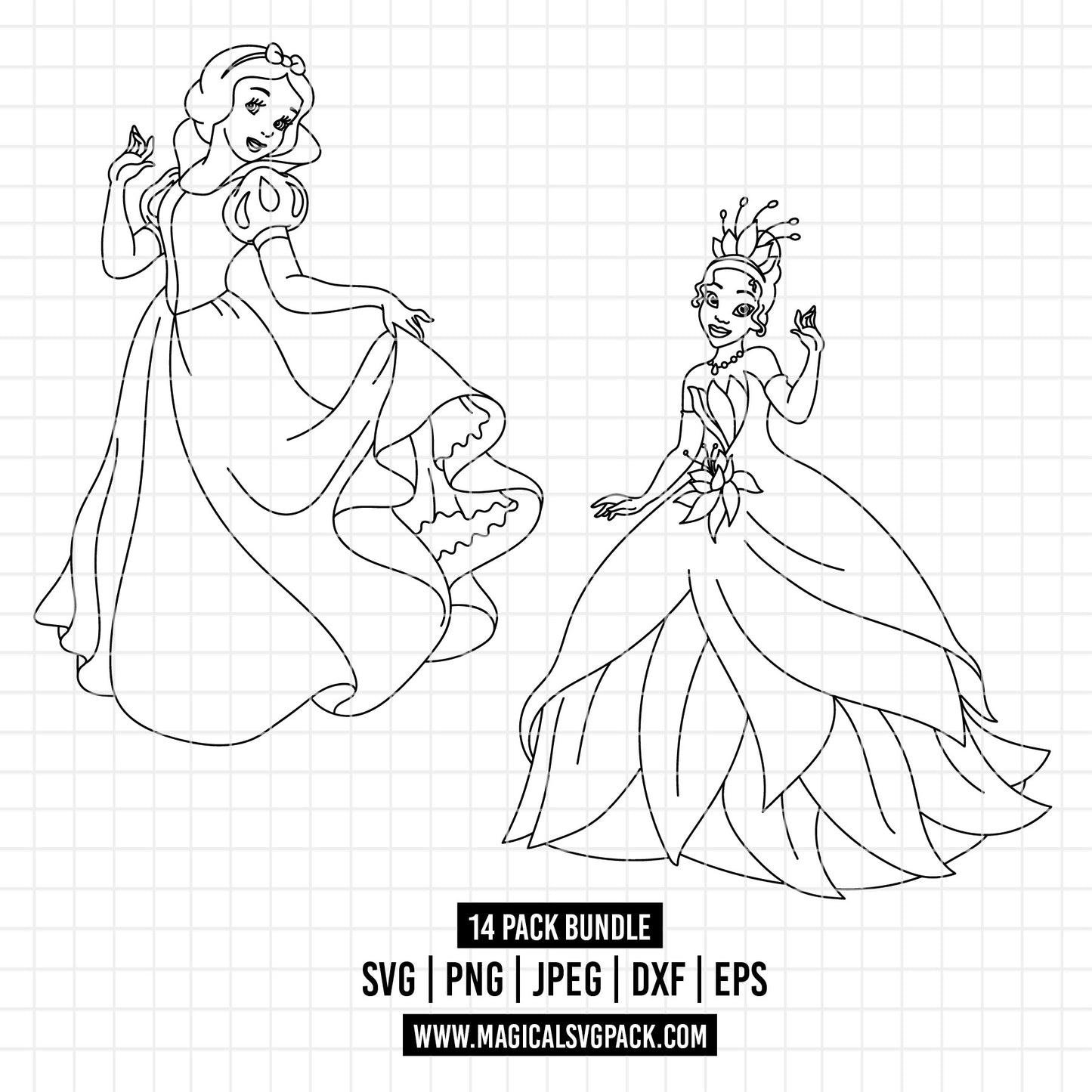 COD1655 - Disney Princess line art bundle, Disney princess clipart Svg, Png, Eps, Dxf, Jpeg, vector.