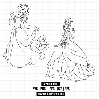 COD1655 - Disney Princess line art bundle, Disney princess clipart Svg, Png, Eps, Dxf, Jpeg, vector.