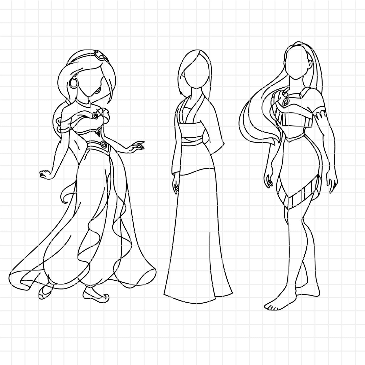 COD1656 - Disney Princess outline bundle, Disney princess clipart Svg, Png, Eps, Dxf, Jpeg, vector.