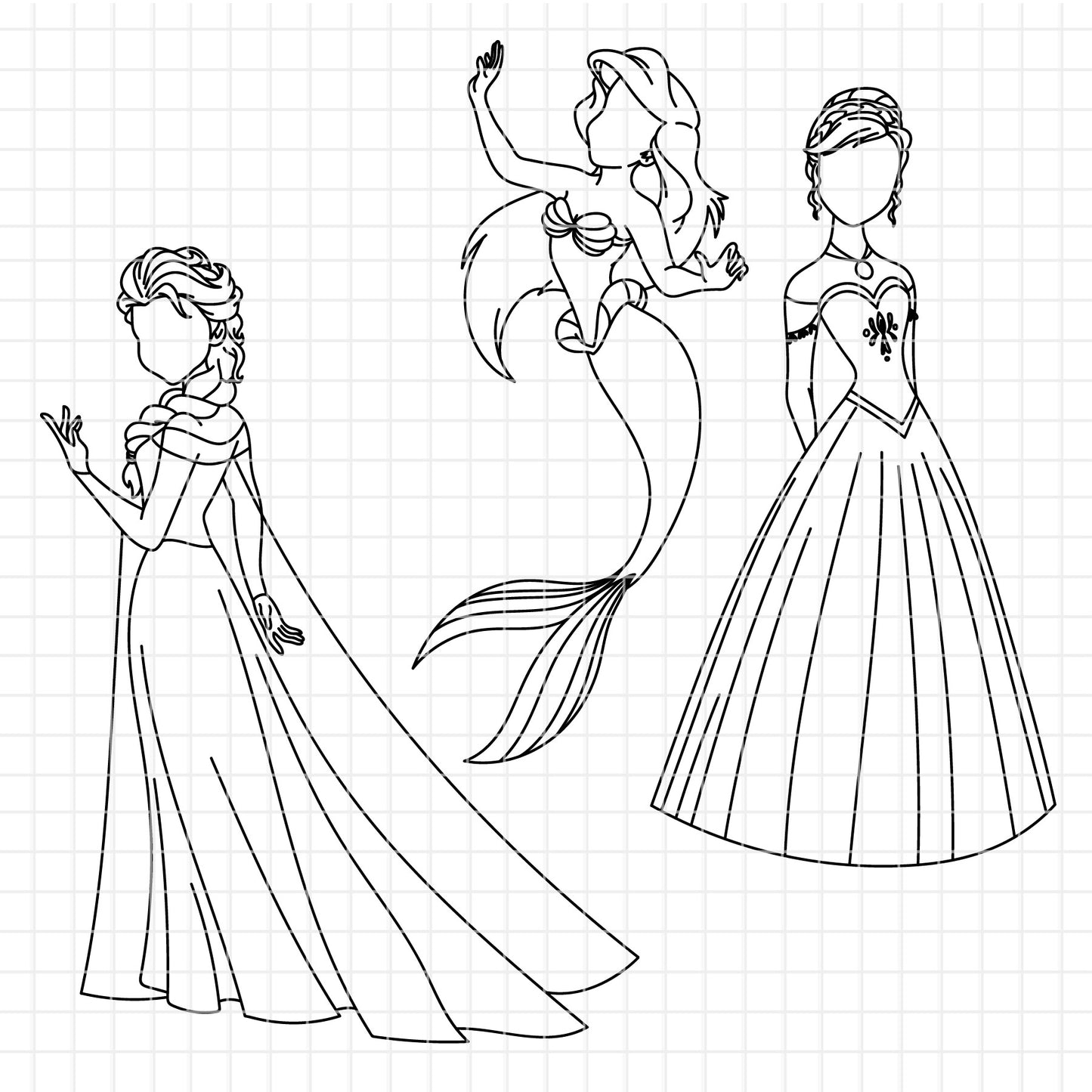 COD1656 - Disney Princess outline bundle, Disney princess clipart Svg, Png, Eps, Dxf, Jpeg, vector.