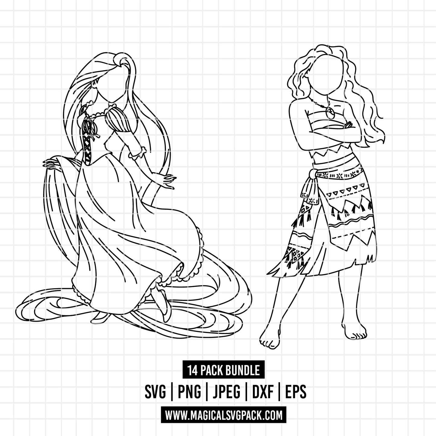 COD1656 - Disney Princess outline bundle, Disney princess clipart Svg, Png, Eps, Dxf, Jpeg, vector.