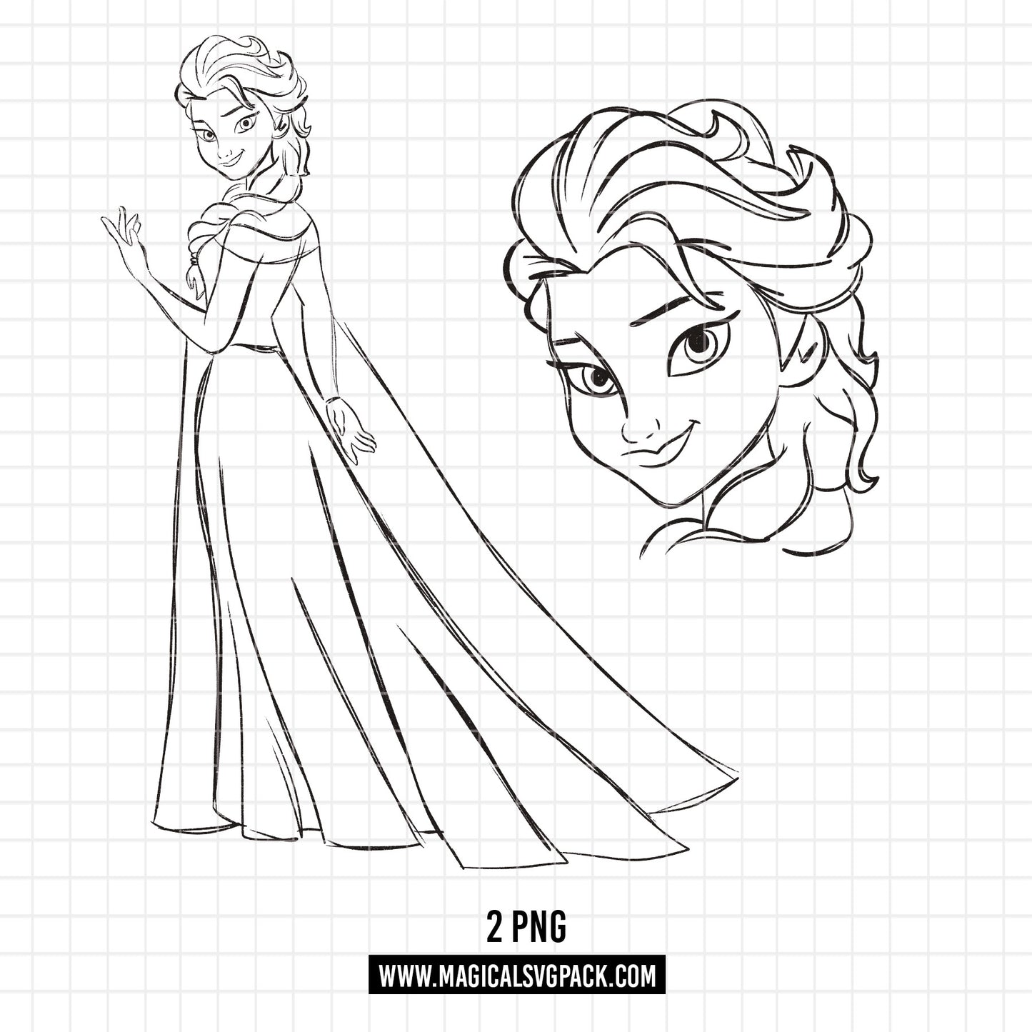 COD1657 - Princess Elsa Sketch bundle, Disney princess clipart PNG.