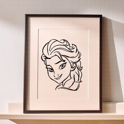 COD1658 - Princess Elsa Line art bundle, Disney princess clipart Svg, Png, Eps, Dxf, Jpeg, vector.