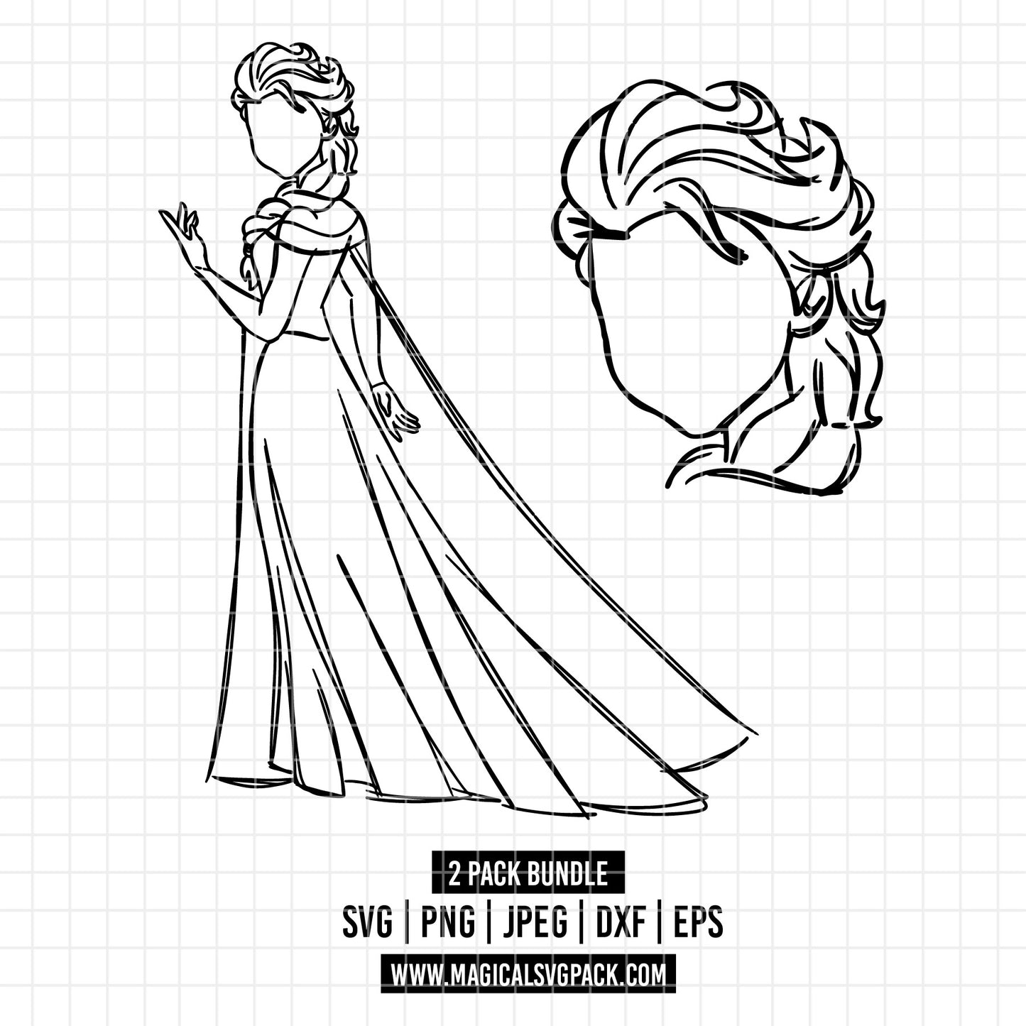 COD1659 - Princess Elsa outline bundle, Disney princess clipart Svg, Png, Eps, Dxf, Jpeg, vector.