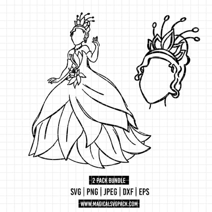COD1660 - Princess Tiana outline bundle, Disney princess clipart Svg, Png, Eps, Dxf, Jpeg, vector.