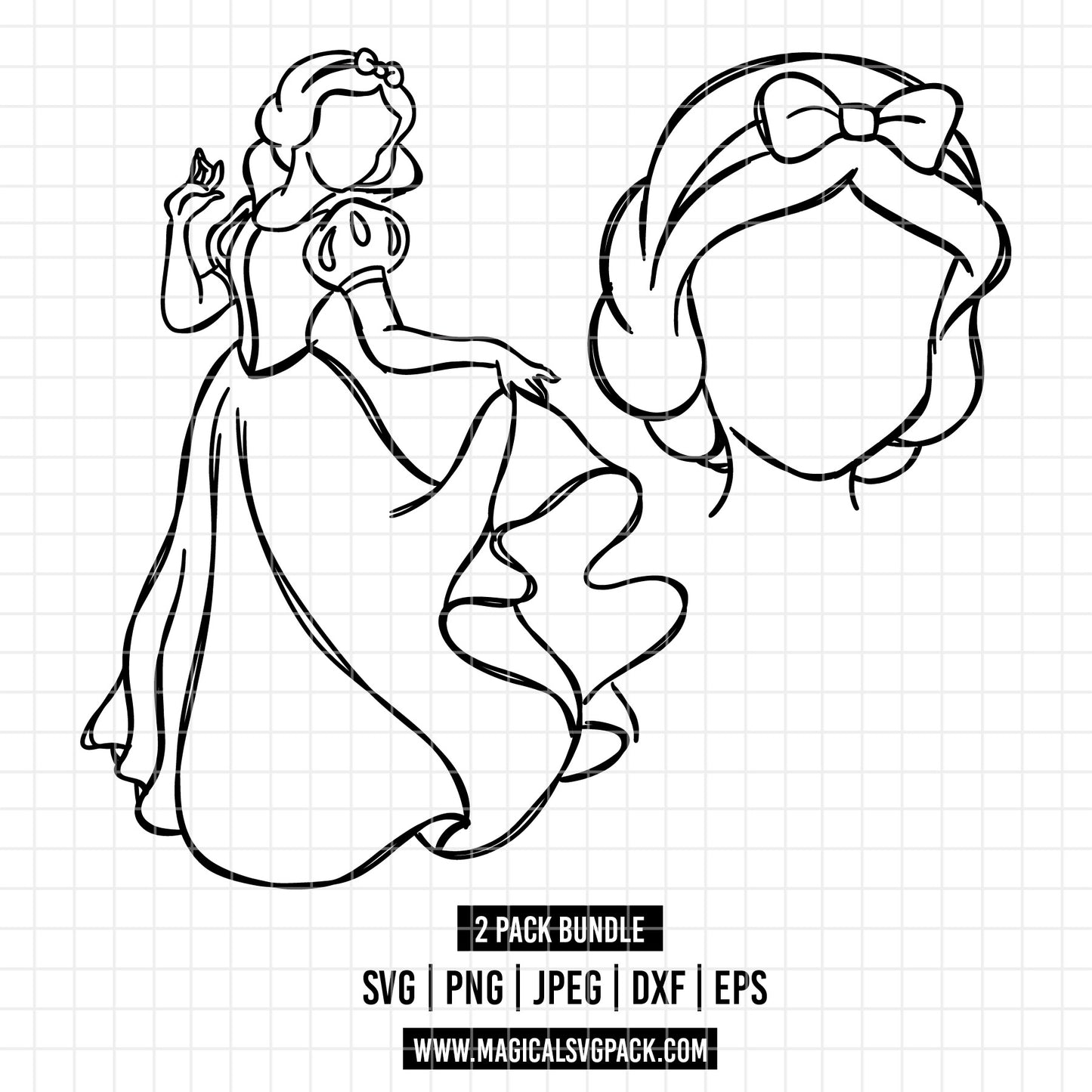 COD1661 - Princess Snow White outline bundle, Disney princess clipart Svg, Png, Eps, Dxf, Jpeg, vector.