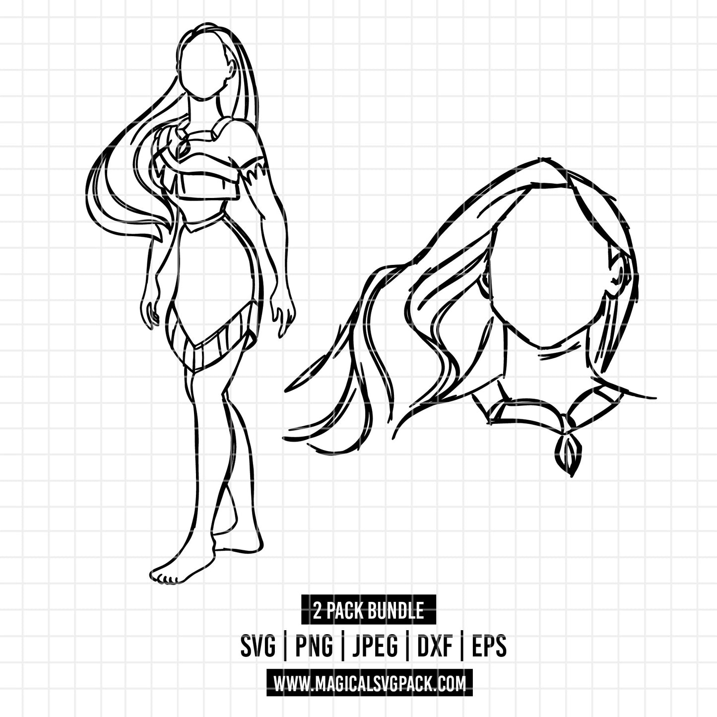 COD1662 - Princess Pocahontas outline bundle, Disney princess clipart Svg, Png, Eps, Dxf, Jpeg, vector.