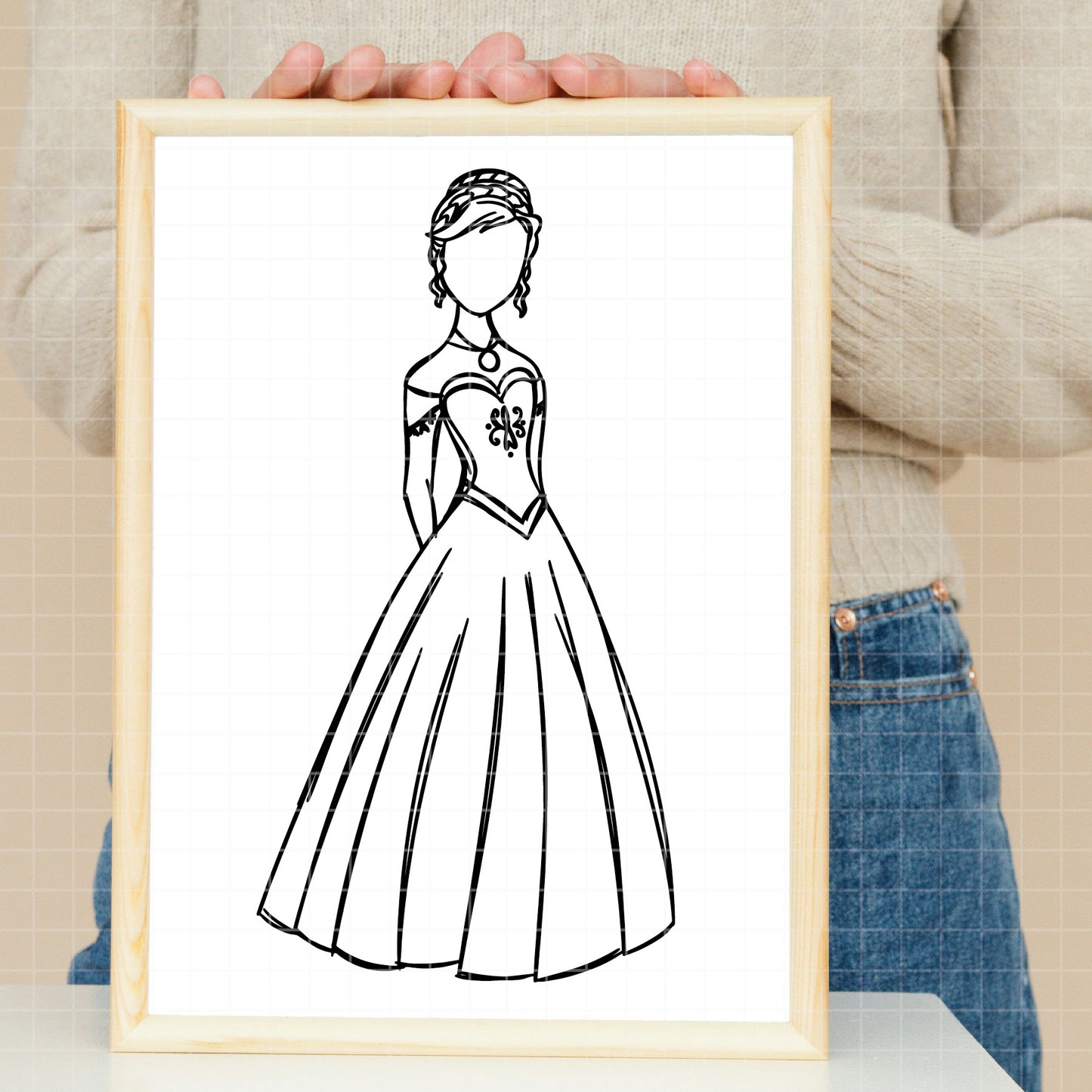 COD1663 - Princess Anna outline bundle, Disney princess clipart Svg, Png, Eps, Dxf, Jpeg, vector.