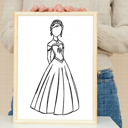 COD1663 - Princess Anna outline bundle, Disney princess clipart Svg, Png, Eps, Dxf, Jpeg, vector.