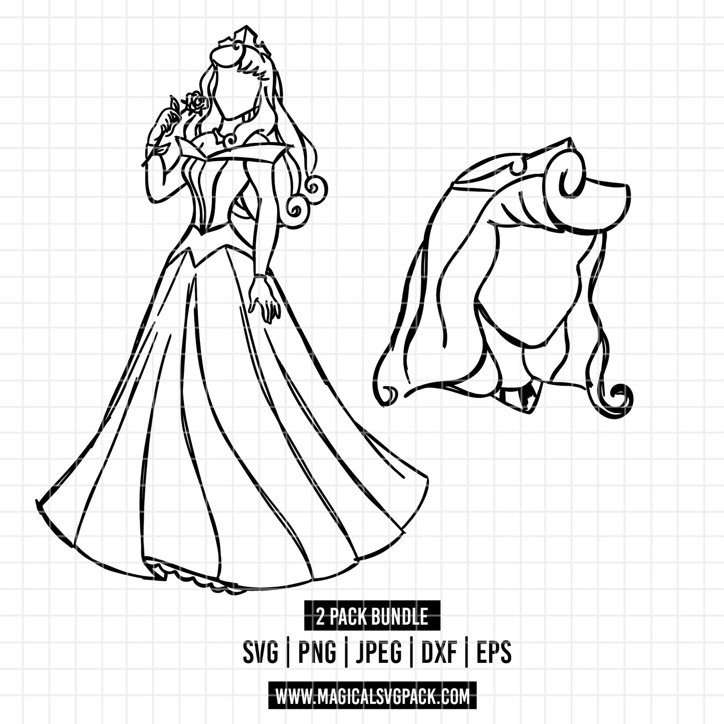 COD1665 - Princess Aurora outline bundle, Disney princess clipart Svg, Png, Eps, Dxf, Jpeg, vector.
