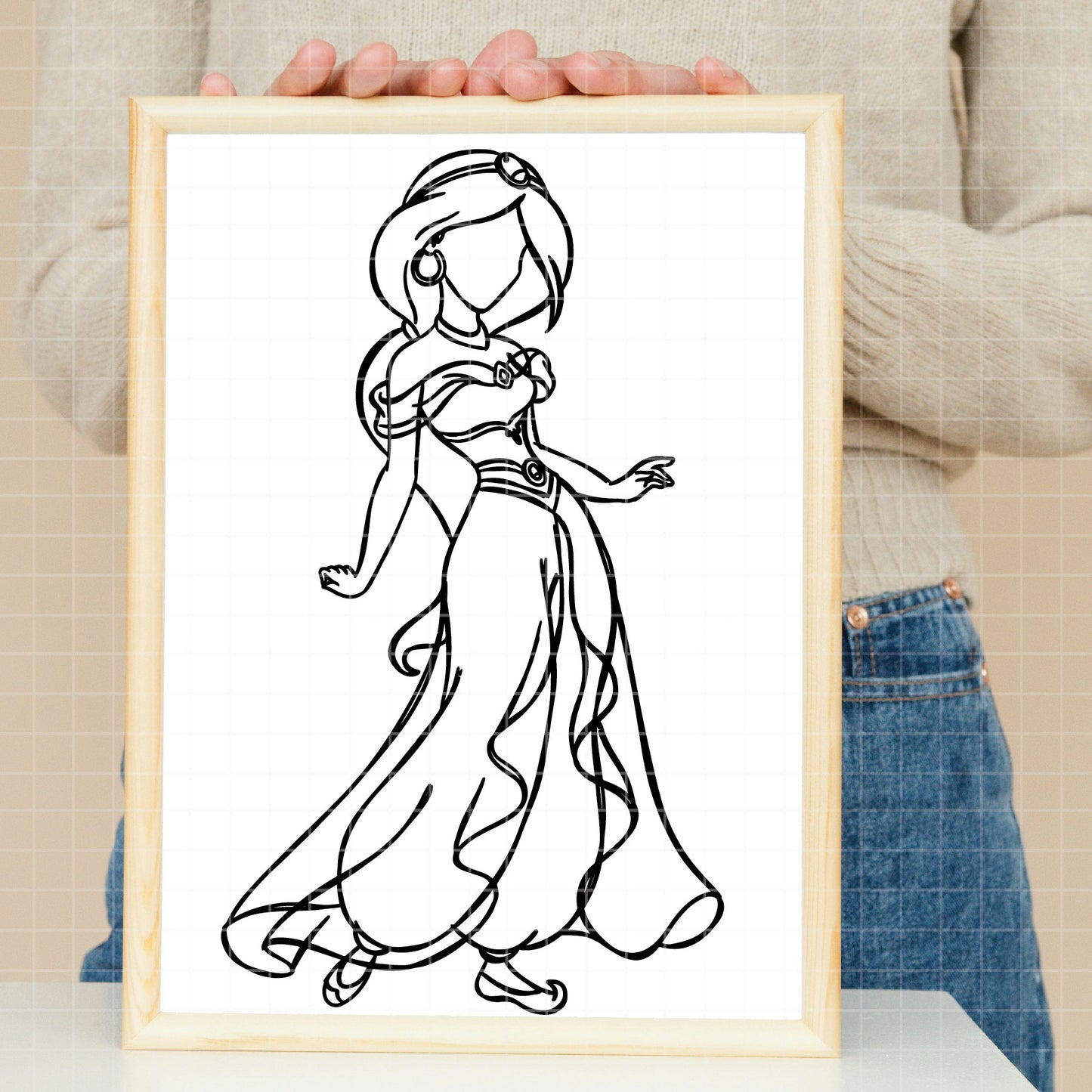 COD1666 - Princess Jasmine outline bundle, Disney princess clipart Svg, Png, Eps, Dxf, Jpeg, vector.