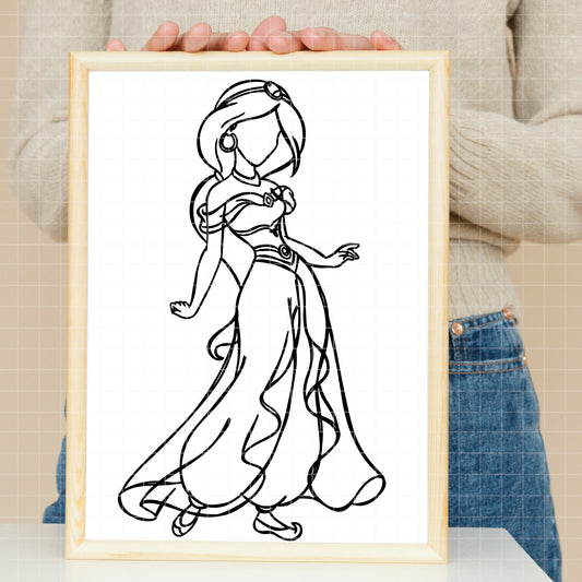 COD1666 - Princess Jasmine outline bundle, Disney princess clipart Svg, Png, Eps, Dxf, Jpeg, vector.