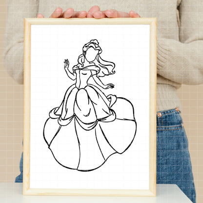COD1667 - Princess Belle outline bundle, Disney princess clipart Svg, Png, Eps, Dxf, Jpeg, vector.