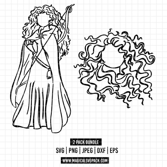 COD1668 - Princess Merida outline bundle, Disney princess clipart Svg, Png, Eps, Dxf, Jpeg, vector.