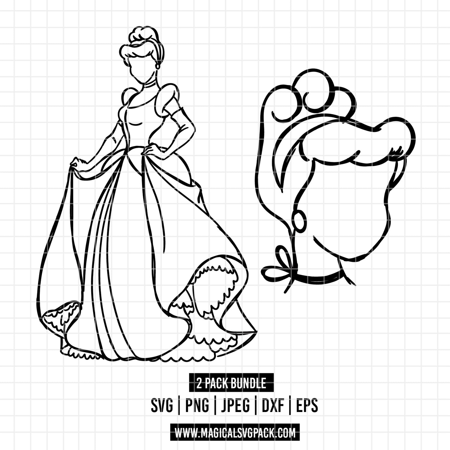 COD1669 - Princess Cinderella outline bundle, Disney princess clipart Svg, Png, Eps, Dxf, Jpeg, vector.