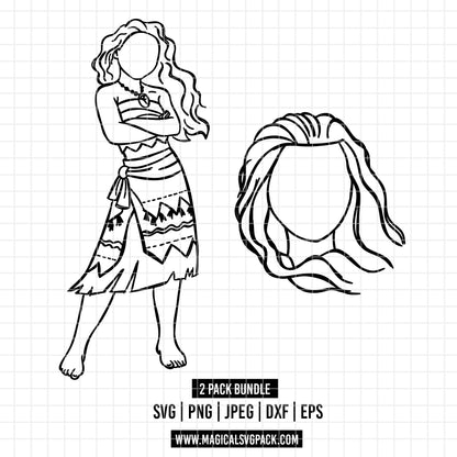 COD1670 - Princess Moana outline bundle, Disney princess clipart Svg, Png, Eps, Dxf, Jpeg, vector.