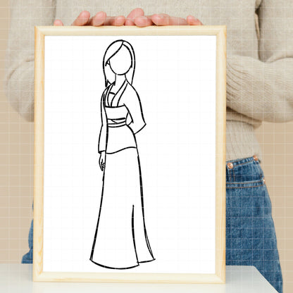 COD1671 - Princess Mulan outline bundle, Disney princess clipart Svg, Png, Eps, Dxf, Jpeg, vector.
