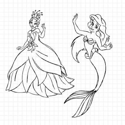 COD1673 - Disney Princess line art bundle, Disney princess clipart Svg, Png, Eps, Dxf, Jpeg, vector.
