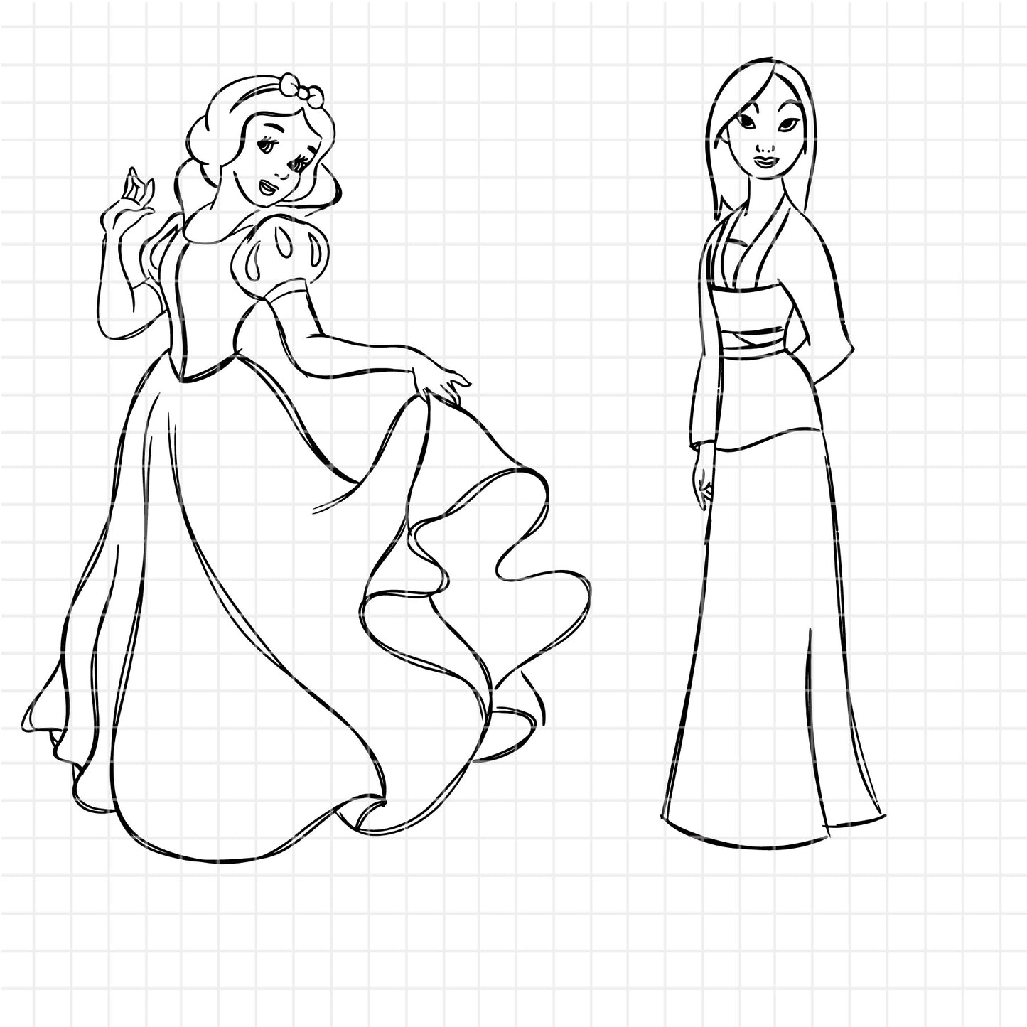 COD1673 - Disney Princess line art bundle, Disney princess clipart Svg, Png, Eps, Dxf, Jpeg, vector.