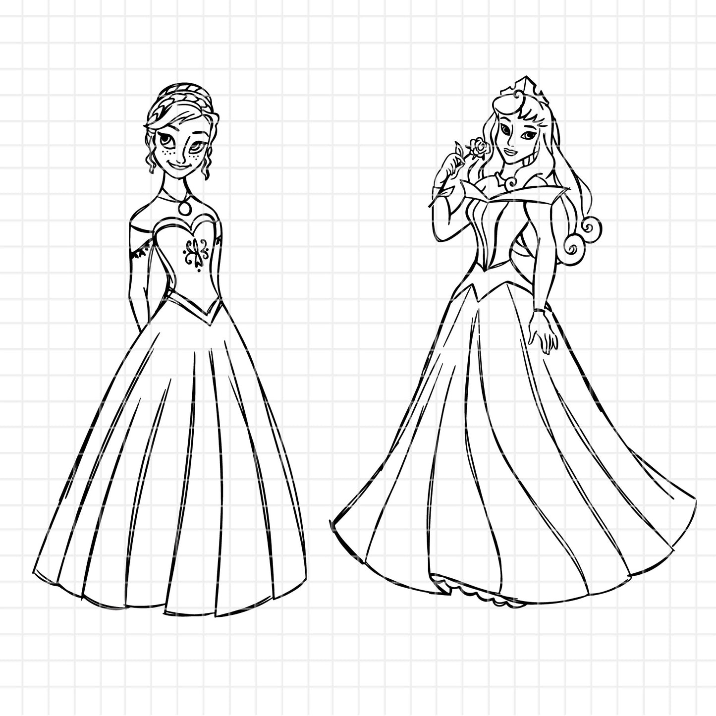 COD1673 - Disney Princess line art bundle, Disney princess clipart Svg, Png, Eps, Dxf, Jpeg, vector.