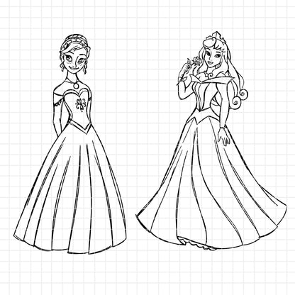 COD1673 - Disney Princess line art bundle, Disney princess clipart Svg, Png, Eps, Dxf, Jpeg, vector.