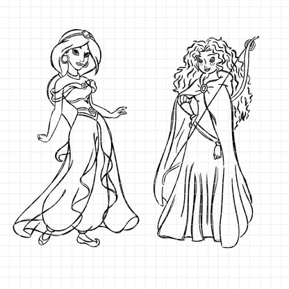 COD1673 - Disney Princess line art bundle, Disney princess clipart Svg, Png, Eps, Dxf, Jpeg, vector.