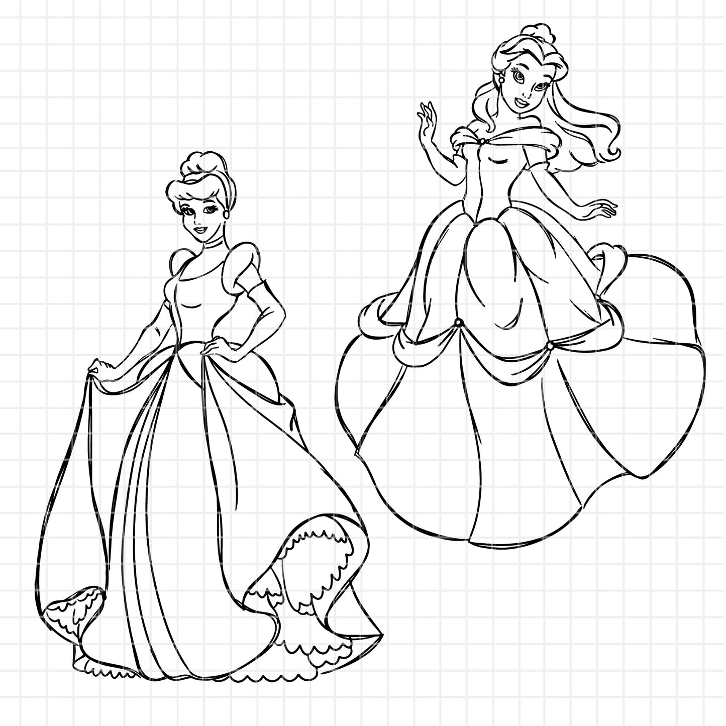 COD1673 - Disney Princess line art bundle, Disney princess clipart Svg, Png, Eps, Dxf, Jpeg, vector.