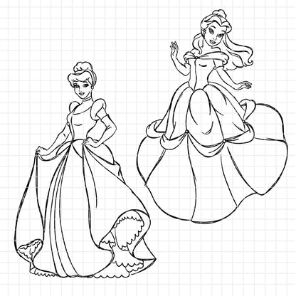 COD1673 - Disney Princess line art bundle, Disney princess clipart Svg, Png, Eps, Dxf, Jpeg, vector.